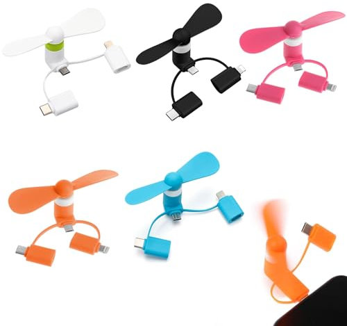Rakiuty Mini Ventilateur 3 en 1 Silencieux pour Téléphone iPhone/Android/Type C - 5 Pièces