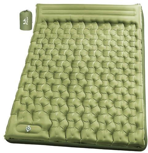 Pretyw Double Sleeping Pad for Camping - 5 Ultra-Thick Camping Mattress with Pillow, Built-in Foot Pump, Compact 2-Person Portable Camping Mat for Backpacking, Hiking, Car Traveling, Beach, Tent