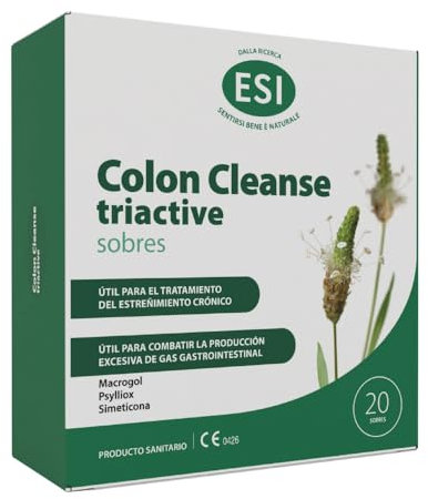 Colon Cleanse Triactive | 20 sobres con Macrogol, Psyllium y Simeticona | Sin azúcar | Para regularidad intestinal, gases y bienestar digestivo | Apto adultos y niños | Sabor naranja