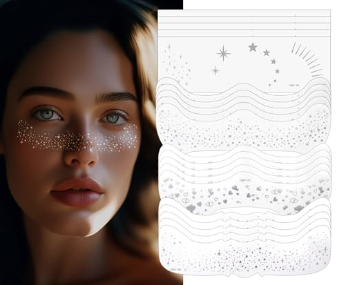 20 PCS Glitter Fake Freckles Temporary Face Tattoo for women and Kids, Gold Face Sparkle Faux Freckles Makeup Patches,Face Jewels for Women (Silver, 20PCS)