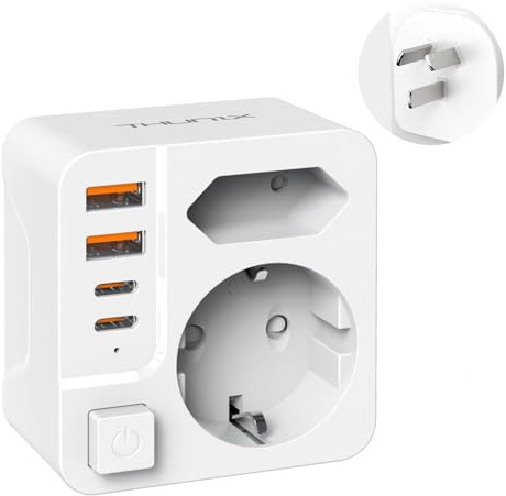 THUNIX Reiseadapter Australien Deutschland, Typ I Adapter mit 4 USB (2 Typ-C), Reisestecker 2 Fach Neuseeland Steckeradapter Wand Ladegerät für Neuseeland Australien China Argentinien