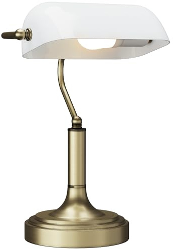 HOMCOM Lámpara de Escritorio Banquero Vintage Lámpara de Mesa Banker E27 con Pantalla Orientable a 45° Interruptor Basculante para Hogar Dormitorio Oficina Biblioteca Blanco