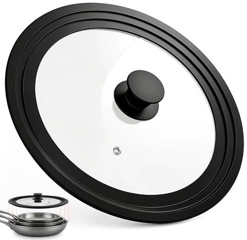 Lonsomu Coperchio Universale in Vetro Temperato 16/18/20 cm, Coperchi per Padelle e Pentole con Bordo Silicone e Foro Vapore, Resistente al Calore, Universale, Robusto - Nero (28-30-32)