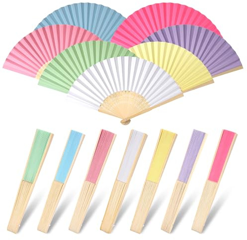 TranRantic 14 Pack Colourful Paper Fans, Bamboo Handheld Fan, DIY Handmade Folding Fans, Decorative Paper Fan for Wedding Party Favors Wall Decoration Dancing Photography Props