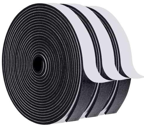 MAGZO Weather Stripping Door Seal, 3/4 Inch Wide X 1/8 Inch Thick Adhesive Foam Tape Soundproof Weatherstripping for Windows, 3 Rolls Total 50FT Black
