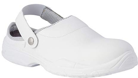 REPOSA Medical – Sanitär-Clogs für Damen und Herren aus Mikrofaser + Sicherheitskappe aus Verbundstoff, Anti-Schock und antistatisch, mit Kordelzug, Bequeme und rutschfeste Küchenschuhe, Weiß, 39 EU