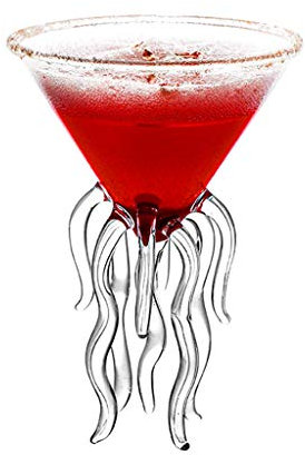 Taihely Octopus Cocktail Glass Transparent Martini Glass Creative Jellyfish Glass Cup Juice Glass Goblet Conical Wine Champagne Glass for Party Wedding