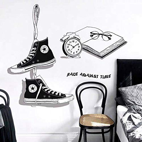 WandSticker4U®- Stickers muraux chambre adolescente CHUCKS noir (90x131 cm) I Autocollant mural citation ado baskets I Déco murale chambre garçon & fille gars salle de jeux enfant COOL