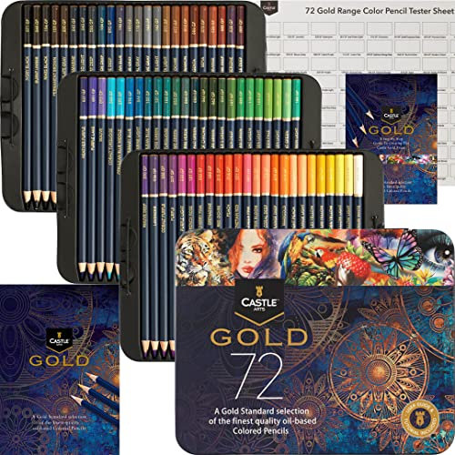 Castle Art Supplies Gold Standard 72 Buntstifte-Set | Hochwertige Farbkerne auf Ölbasis spitzer & widerstandsfähiger gegen Bruch | Für erfahrene Künstler, Farbkünstler | Präsentationsbox aus Blech