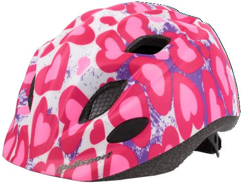 POLISPORT 8740900014 - Casco S Junior Glitter Hearts Premium Bicicleta para Niños Ajustable Talla S (52-56cm) con certificación CE para Ciclismo Monopatín Patinaje en Color Corazones Brillantes