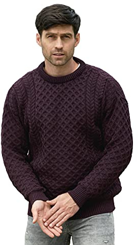 Aran Crafts Unisex Irish Cable Knitted Wool Crew Neck Sweater, 100% Merino Wool, Authentic & Traditional, Classic Sweater-Style Knit, Made in Ireland (C1949-XXL-DAM)