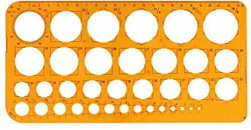 Namner Kreis Schablone Vorlage, mit 36 Kreisen, Kreis Schablonen zum Malen, Kreis Lineal für Zeichenhilfen, Quilling Schablone, Transparent Orange