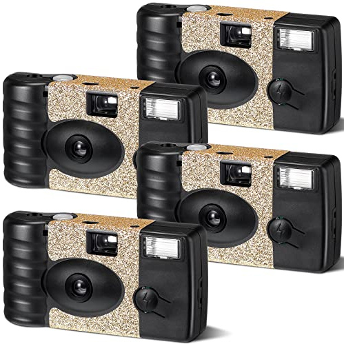 4 Pcs Disposable Camera Single Use Film Camera One Time Camera for Photography with Flash Color Film for Wedding, Anniversary, Travel, Camp, Party Supplies, Birthday Gift (Classic Style)