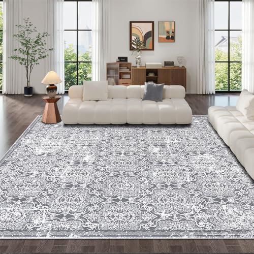 Enyhom Teppich Wohnzimmer Großer Waschbar Hochwertiger Kurzflor Teppich Anti-Rutsch Robuste Schlafzimmer Bettvorleger Pflegeleichter Super Weich Shaggy Teppiche für Küche Esszimmer, Grau, 243 x 304cm