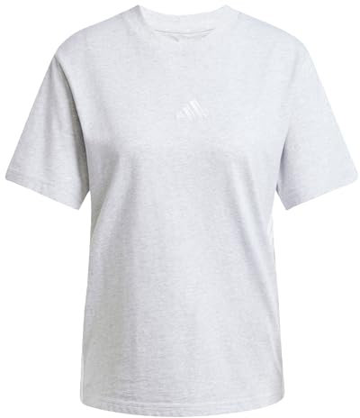 adidas Damen Essentials 3-Stripes Cotton T-Shirt, Light Grey Heather/White, M