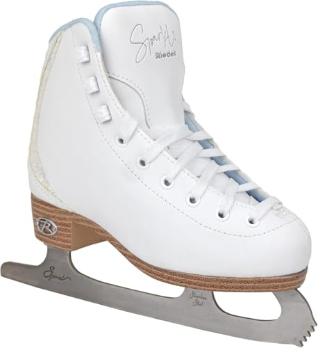 Riedell Sparkle Junior Kids Ice Skates for Girls and Boys - Beautiful, Supportive Uppers with Glitter Accents, PVC Soles, and Stainless Steel Blades - Ice Blue - Size 12 JR