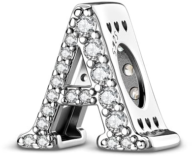ChenYuTe 925 sterlingsilver bokstavsberlocker A~Z 5A zirkon bokstäver berlocker pärla alfabet berlock kompatibel med europeiska armband och halsband, Sterlingsilver, Kubisk zirkonia