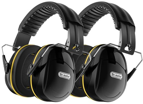 Dr.meter Protectores Auditivos Plegables para Adultos, Procase Casco Antiruido SNR 31dB Banda Ajustable para la Cabeza Plegables Defensores para Campo de Disparo Caza Negro+Amarillo 2Pcs
