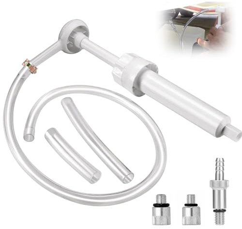 Pompa Olio Della Trasmissione per Bottiglie da un Quarto Standard con Adattatori in Metallo da 3/8, 8 mm e 10 mm, Alluminio + Plastica per la Maggior Parte Dei Motori Fuoribordo (Bianco)