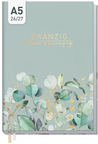 Häfft® Business-Timer Terminkalender 2026 2027 A5 Minty Leaves