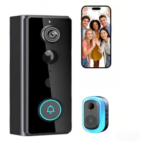 KinZon Sonnette vidéo sans Fil 2K avec Carillon, Batterie 4000 mAh Longue autonomie, caméra 166°, détection de Personne IA + PIR, Vision Nocturne, Audio bidirectionnel, IP65, Wi‑FI 2,4 GHz