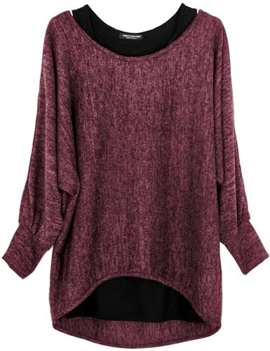 Emma & Giovanni - Damen Oversize Oberteile Tshirt/Pullover (2 Stück) / Made In Italy, XL-XXL, Bordeaux