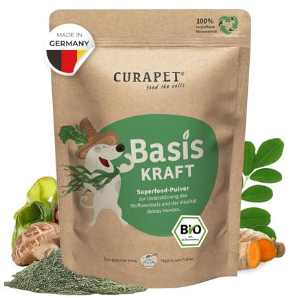 Bio Spirulina-Mix Pulver für Hunde – CURAPET – zur ernährungsphysiologischen Unterstützung Einer ausgewogenen Fütterung, Barf geeignet, mit Shiitake, Moringa, Chlorophyll & Vitamin E – 200 g