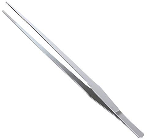 Stainless Steel Polished Extra-Long 15 inch Tongs Tweezers with Precision Serrated Tips for Garden, Kitchen, Indoor & Outdoor