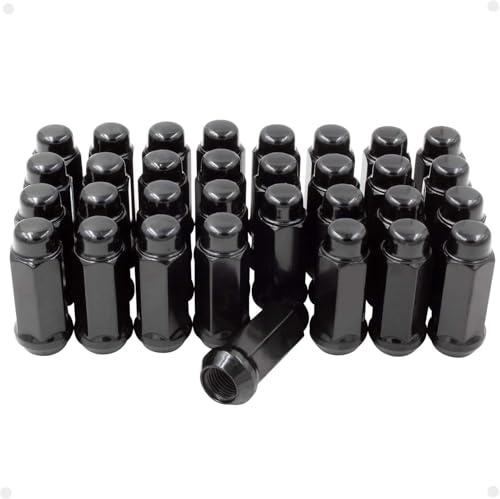 Wheel Accessories Parts 32 Pcs M14x2 14x2 Thread Bulge Acorn 2.25 Long Lug Nuts Black Chrome 3/4 19mm Hex Fits Ford Excursion F-250 F-250 350 Super Duty