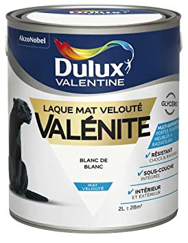 Dulux Valentine Peinture Laque Valénite Glycéro multisupport intérieur-extérieur – Grande résistance pour boiseries et ferronneries - aspect Mat Blanc de Blanc 2L