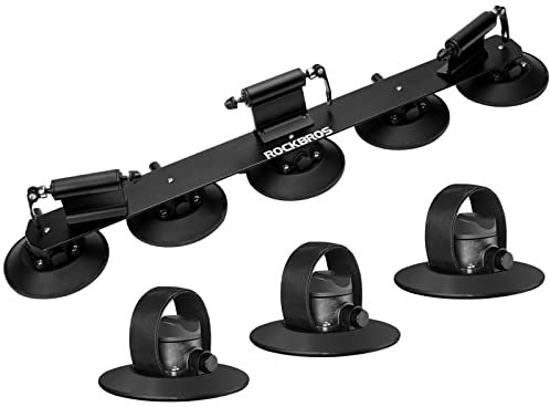 ROCKBROS Portabicicletas Techo de Coche para 1-3 Bicicletas Ventosa Liberación Rápida Soporte de Bici para Viaje, Negro/Rojo (Negro - para 3 bicis)
