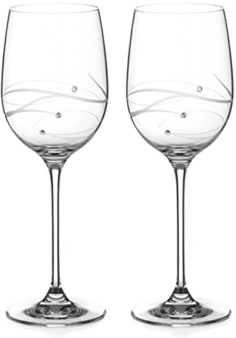 DIAMANTE Red Wine Glasses Pair Hand Cut and Embellished Crystals- ‘Moda Spiral' Collection Cut Crystal - Set of 2