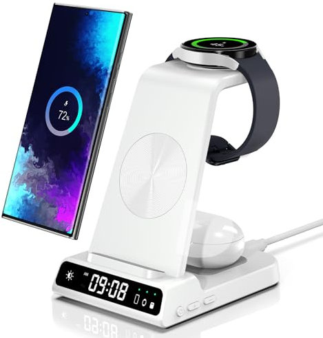 Induktive Ladestation für Samsung S25 Ultra, 3 in 1 Wireless Charger für Samsung Galaxy Watch 8/8 Classic/Ultra/7/6/5, Kabelloses Ladegerät für Galaxy S25/S24/S23/Z Flip 7/Fold 6, Galaxy Buds 3/3 Pro