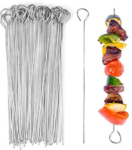 50 Pezzi Spiedini Acciaio 20cm,Spiedini Barbecue Stuzzicadenti Lunghi In Metallo, Spiedini per Panettone/Spiedini per Falò/Spiedini Grill per Marshmallow,Cioccolato,Spuntini Falò,Verdure, Pesce