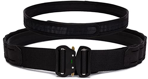 EMERSONGEARS Men's 2 Tactical MOLLE Belt with 1.75 Inner Loop Quick Release Metal Buckle Laser Cut Nylon Battle Duty Belt for Airsoft Black L size