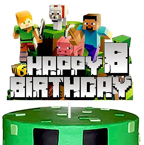 YOOYEH 1 PCS 8th Party Cake Toppers, Cartoon Movie Themed Happy Birthday Party Supplies Decorations for Boys Girls Decorations