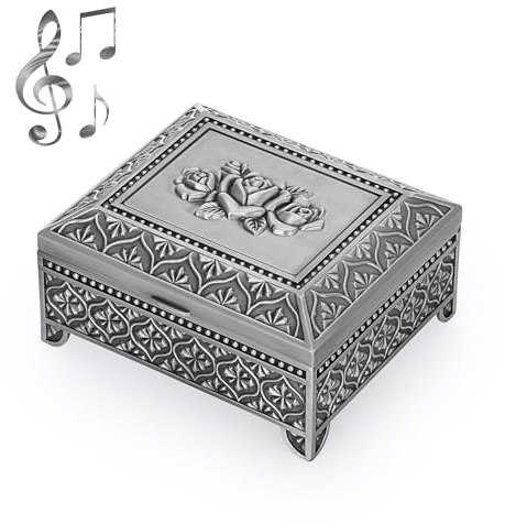 SUMNACON Caja de música de metal, caja de joyería musical, caja de recuerdo, caja de música vintage, caja de música de rosas para Navidad, cumpleaños, día de San Valentín (melodía: You Are My