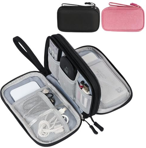 FYY Kabeltasche,Elektronik Tasche Organizer,Kabelorganizer Kabel Etui Elektronik Zubehör Organizer Tasche Universaltasche für Accessories Handy Ladekabel,Powerbank,USB Sticks,SD Karten,schwarz +rosa