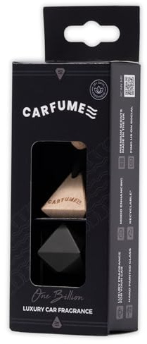 Carfume One Billion Car Air Freshener Original | Premium Leathery Whitewood & Cinnamon Fragrance | Luxury Black Recyclable Scented Diffuser For Men - Odour Eliminator - Car Accessories