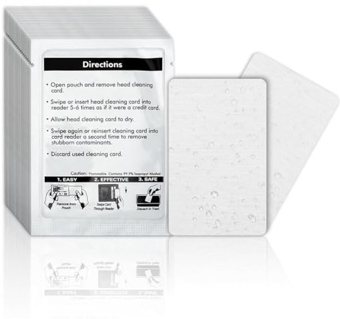 NATHA Kartenleser-Reinigungskarten – Doppelseitiger Kreditkartenleser-Reiniger, CR80-Kartenleser-Reiniger, POS-Reinigungskarten (50 Stück), Weiß