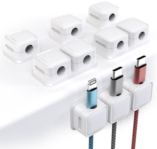 Smofish Fermacavi Scrivania, 6 Pezzi con 10 Slot Organizer a Clip per Cavo Portacavo Magnetico, Magnetico Cavo Clips per Cavi per TV PC Casa Ufficio, Bianco