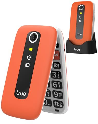 TRUE GSM Seniorenhandy Klapphandy ohne Vertrag, 2,8 Zoll Farbdisplay, großen Tasten Handy für Senioren mit Sturz-Notruf, Schrittzähler, Kamera, SOS Notruftaste, Ladestation, 512MB microSD, S70, Orange