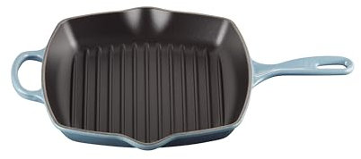 LE CREUSET Signature Enamelled Cast Iron Grillit Frying Pan with Helper Handle and Two Pouring Lips, for All Hob Types and Ovens, 26 cm, Chambray, 20183264340422