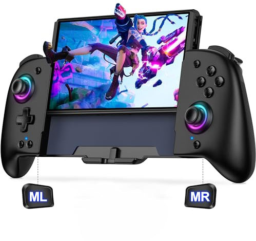 Wireless Switch Pro Controller Replacement for Nintendo Switch/OLED,Programmable One-Piece Hall Effect Joycon Ergonomic Handheld Gaming Controller with Auto Turbo/Vibration/Precise Motion Control/RGB