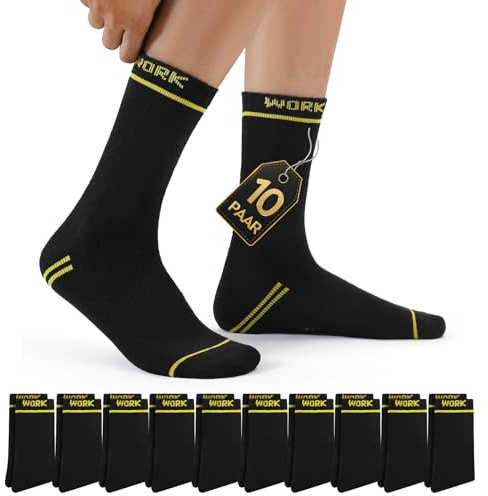 Mowenti Chaussettes Homme Chaudes Chaussette Hautes Hommes Coton Hiver WORK Socks 47-50 Noir 10 Paires