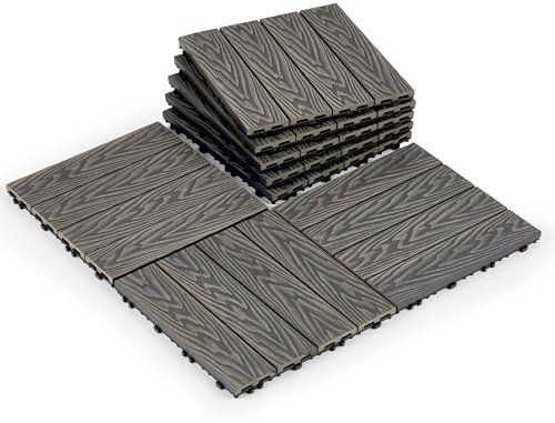 Keloteven Plastic Interlocking Deck Tiles - 12 x 12 Waterproof Deck Tiles - 8 Pack Patio Flooring Tiles for Porch Poolside Balcony Backyard - All Weather Use Floor Tile DT-GY-8P