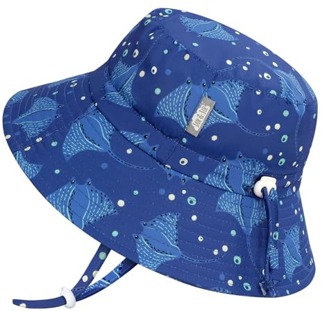 JAN & JUL Boys' Quick Dry Bucket Hat for Swimming, Size Adjustable Beach Hat for Toddlers (M: 6-24 Months, Manta Ray)
