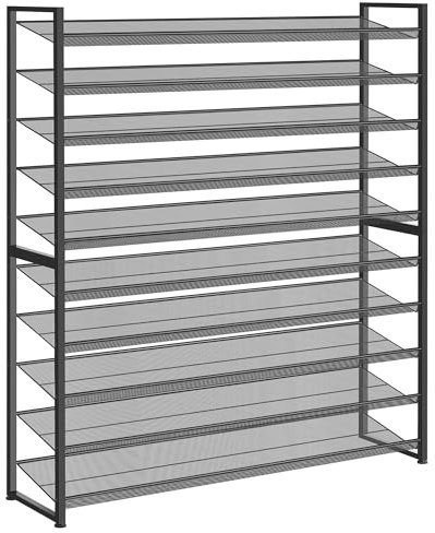 Nunsino Shoe Rack, Long Shoe Organizer,Max Holds 62 Pairs,10 Tier Metal Shoe Storage Shelf,5-Tier Stackable Shoes Organizer for Garage, Entryway,Black