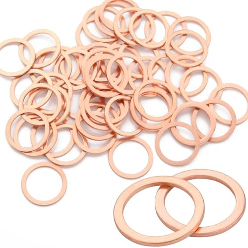 KGGZKG Juego de arandelas de sellado de cobre, 50 unidades, M14 x 18 x 1 de cobre, arandelas planas de drenaje de aceite, junta para tornillos, automóviles, barcos, generadores, maquinaria