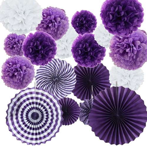 24 Pezzi Viola Decorativi Treabear, Pompon in Carta Velina, Decorazioni per Feste in Giardino, Viola e Bianco, per Festival, Carnevale, Matrimoni, Compleanni